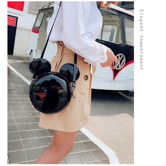 Disney Mickey Mouse Glossy Black Crossbody Purse - Picture 4 of 7